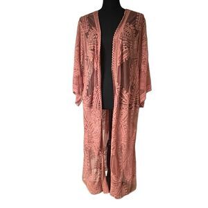 Dusty Mauve Short Sleeve Crocheted Festival Kimono